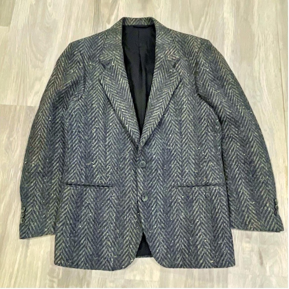Vintage Wool Givenchy Black and Gray Herringbone Blazer made in Canada